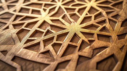 Poster - Geometric wood carving featuring intricate star pattern with depth and texture