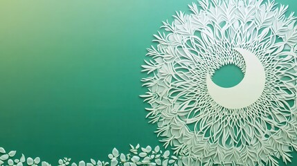 Poster - Elegant paper cut design with floral motifs and a crescent moon on a green backdrop