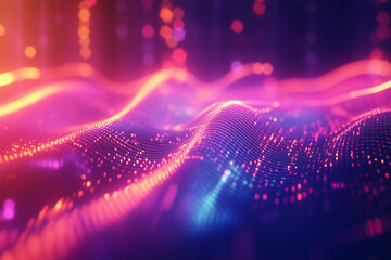 Wall Mural - Abstract neon pink and blue high speed light waves on a black background