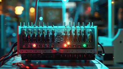 Poster - quantum computer executing complex calculations in a futuristic laboratory, with glowing qubits floa