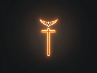 Wall Mural - P Neon illustration of a cross with an eagle