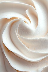 Poster - Creamy white meringue or whipped cream swirl in macro close-up showing soft peaks and delicate texture, suitable for bakery and dessert marketing materials.