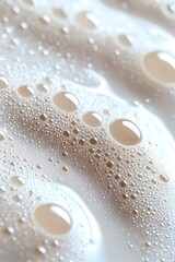Poster - Water droplets and bubbles on white surface create abstract macro pattern with soft beige tones, showing surface tension and condensation effects.