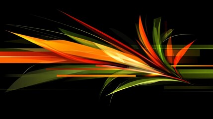 Poster - Dynamic Abstract Shapes in Orange and Green Colors on a Black Background Creative Artwork.