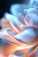 Poster - Ethereal abstract macro photography of glowing petals in soft blue and coral tones creating dreamy atmospheric composition with gentle curves and light effects.