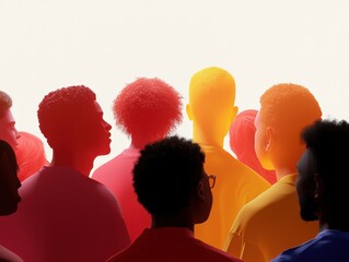 Wall Mural - diverse silhouettes of people in vibrant colors against a light backdrop.