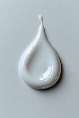 Poster - White glossy drop of cream or moisturizer on light gray background. Cosmetic product texture with reflective surface and smooth shape for skincare advertising.