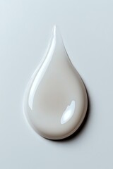 Poster - Glossy white cream drop on light background, cosmetic texture with reflective surface and smooth shape for skincare and beauty product advertising.
