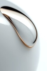 Poster - Minimalist close-up of white ceramic cup rim with condensation droplets against light background, featuring elegant curved design and copper-toned edge detail.