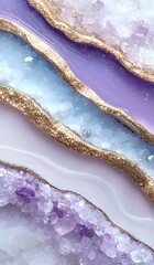 Poster - Luxurious purple and blue geode slice pattern with gold glitter veins and crystal texture, abstract marble background for elegant design projects and wall art decor.