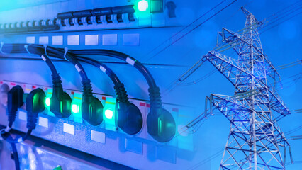 Poster - energy infrastructure. wires are connected to electrical equipment. it time for high-voltage power t