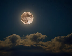 full moon over blue sky, illustration of the full moon in the sky at night, background wallpaper