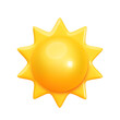 © Heiness - Yellow glossy sun icon with rays in realistic style isolated on white background. Weather icon design for website and mobile app. 3d sunny day sign. Vector illustration