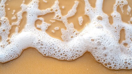 Wall Mural - Close-up wet sand with foamy waves