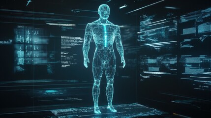Poster - Virtual human hologram virtual Ai assistant, modern artificial intelligence technology, digital cyber tech wallpaper
