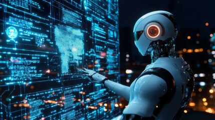 Poster - Ai technology, Artificial Intelligence. man using technology smart robot AI, artificial intelligence by enter command prompt for generates something, Futuristic technology transformation