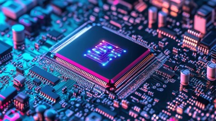 Poster - powerful computer processor microchip with the word representing artificial intelligence, AI technology