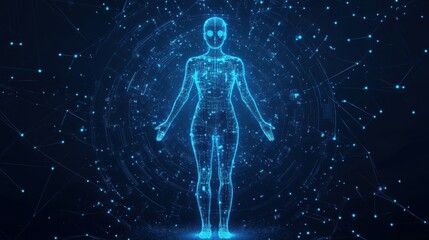 Poster - Virtual human hologram virtual Ai assistant, modern artificial intelligence technology, digital cyber tech wallpaper