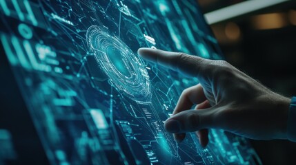 Poster - Human hand touching digital transformation modern interface connection technology.