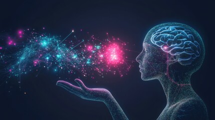 Poster - AI (Artificial Intelligence) concept. Deep learning. Mindfulness. Psychology.Brain Nervous System concept. human brain, thinking concept. Machine learning and artificial intelligence
