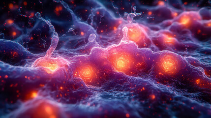 Poster - A futuristic digital landscape with abstract glowing nodes connected by neural pathways, representing artificial intelligence and deep learning