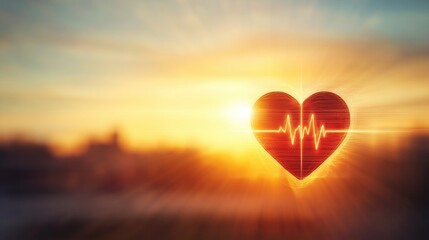 Poster - An abstract representation of heartbeats with glowing lines and pulsating waves, against a soft gradient background, symbolizing life and vitality