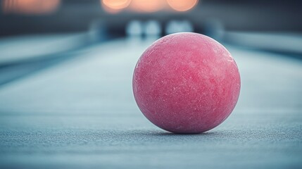 Pink bocce ball on court, evening game