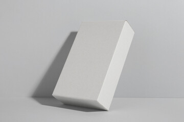 Wall Mural - One blank cardboard box on white background. Mockup for design