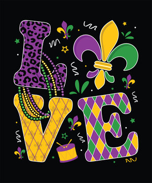 Vector Love Mardi Gras Themed T-shirt Design