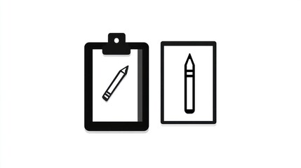 Wall Mural - Simple black and white clipboard and pencil icons