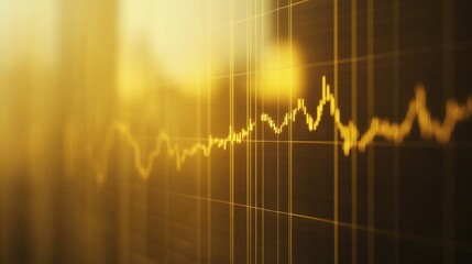 Poster - A close-up of a digital gold price chart with candlestick patterns and indicators, set against a sleek, modern background with a focus on the golden lines.