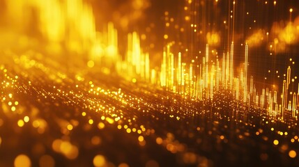Poster - A close-up of a digital gold price chart with candlestick patterns and indicators, set against a sleek, modern background with a focus on the golden lines.