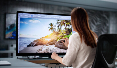Poster - Creative Woman Working at Desk as Graphic Designer