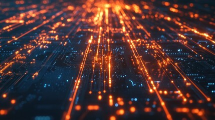 Poster - a close-up shot of a glowing microchip with digital lines extending outward, symbolizing the core of