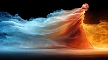 Aufkleber - In a dark setting, dynamic smoke twists into a captivating figure infused with blue and orange colors, creating an enchanting visual experience that sparks curiosity and wonder