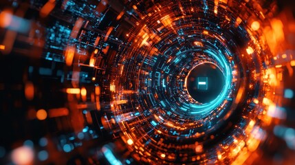 Fototapete - Abstract Digital Tunnel: A Journey Through Cyberspace