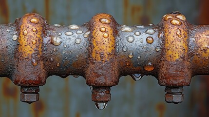 Sticker - Rusty industrial pipe, water droplets, close-up, weathered background, texture