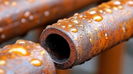 Sticker - Rusty pipes, rain, close-up, outdoor, industrial