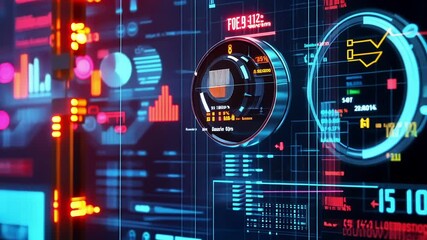 Poster - futuristic head up display - hud - interface showing real time data analysis, performance metrics, a