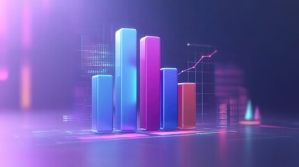 Fototapete - A stylized D bar chart emerging from a digital interface, showcasing real-time data updates and analytics, with a tech-inspired background to convey innovation and progress in data science.