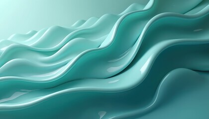 Poster - Illustration of wavy glass shapes background in turquoise. Abstract rippled surface like sea waves or silk fabric folds. Modern elegant template for product demo and creative projects.
