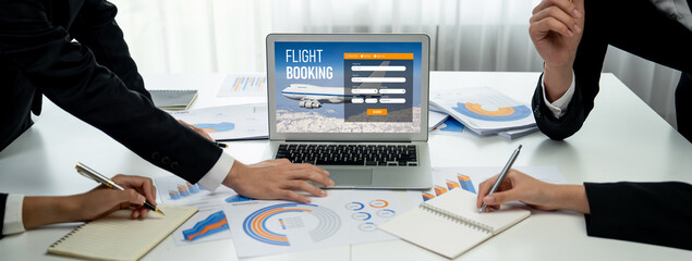 Wall Mural - Online flight booking website provide brisk reservation system . Travel technology concept .