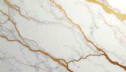 Poster - White marble texture with golden veins creates luxurious pattern. Elegant background ideal for design projects related to interior design. Modern artwork shows natural abstract fluid material details.