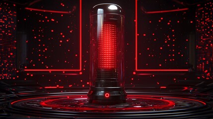 Poster - Futuristic glowing tube, dark room, technological scene, digital art, for science fiction or gaming use