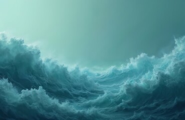 Aufkleber - Turbulent ocean shows waves in motion with a blue and green gradient. This ocean scene can represent climate changes and eco concerns with water nature abstract backdrop.