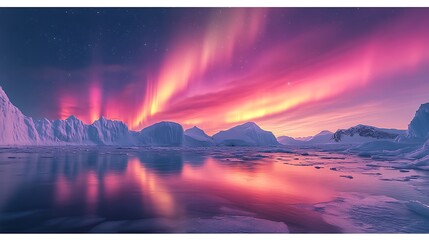 Wall Mural - Antarctic aurora pink iceberg Reflection high resolution hd photo