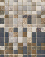 Poster - A mosaic of square tiles in various shades of gray, brown, and beige, arranged in a grid pattern. Generative AI