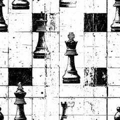 Poster - Distressed Black and White Chess Pattern Plate With Intricate Details and a Textured Background