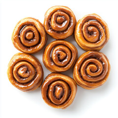 Wall Mural - Overhead view of Cinnamon rolls, isolated on white, food photo