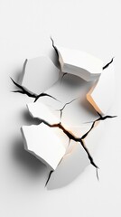 Poster - Abstract cracked white surface with glowing light.